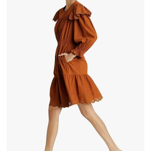 Universal Threads women´s Boho rust brown ruffle 3/4 sleeve Dress size L - Picture 1 of 13